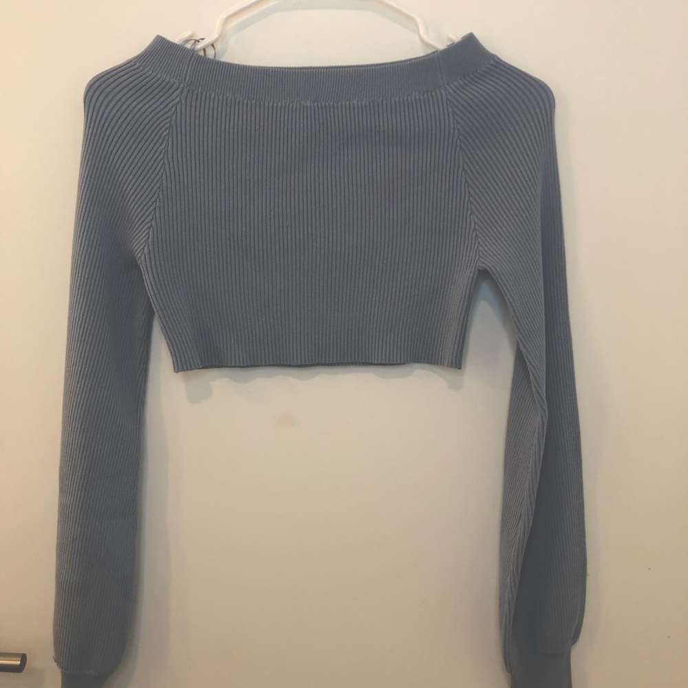 Blue long sleeve cropped top